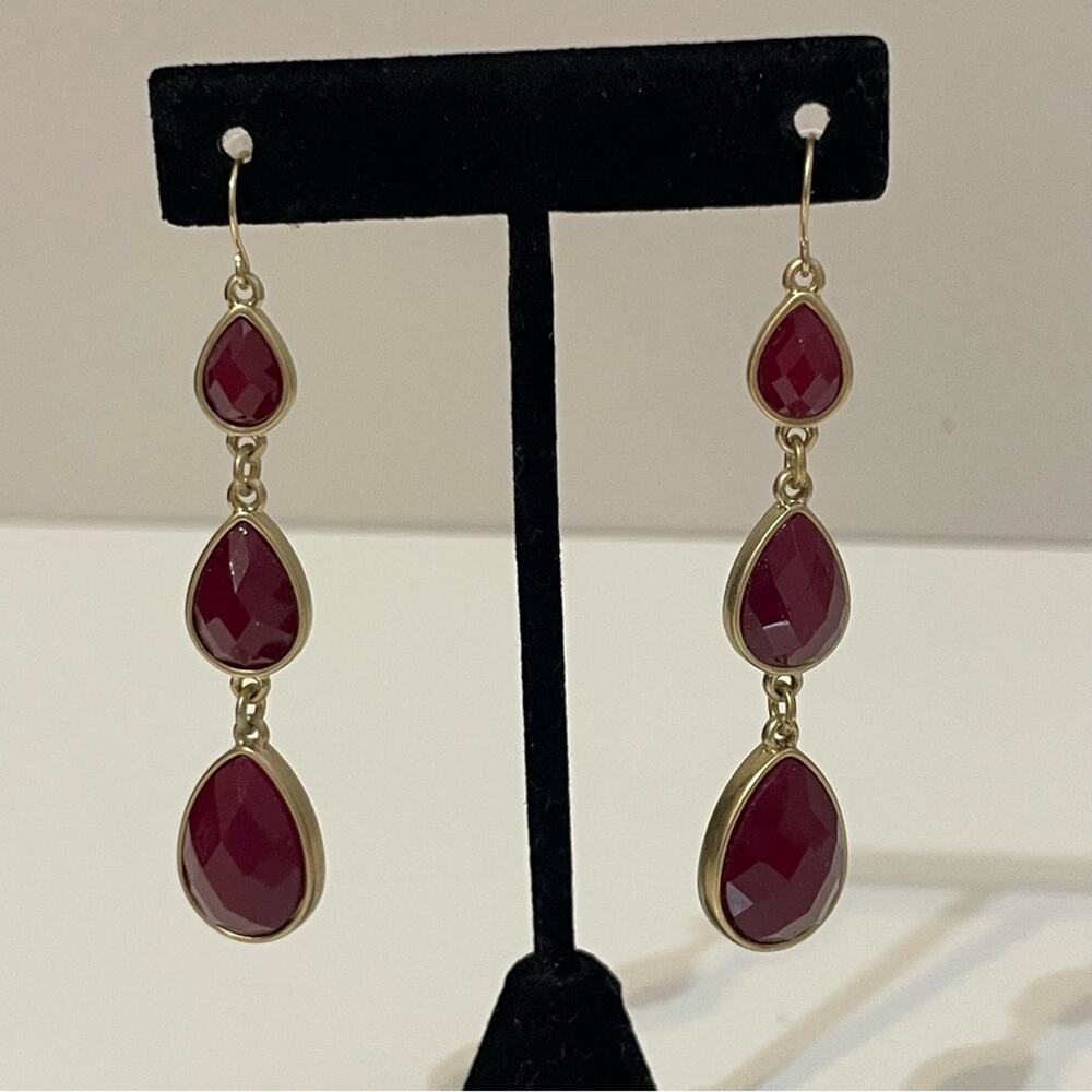 Mixit Drop Earrings Faceted Glam Elegant Hypoallergenic Gold Deep Ruby Red NWT